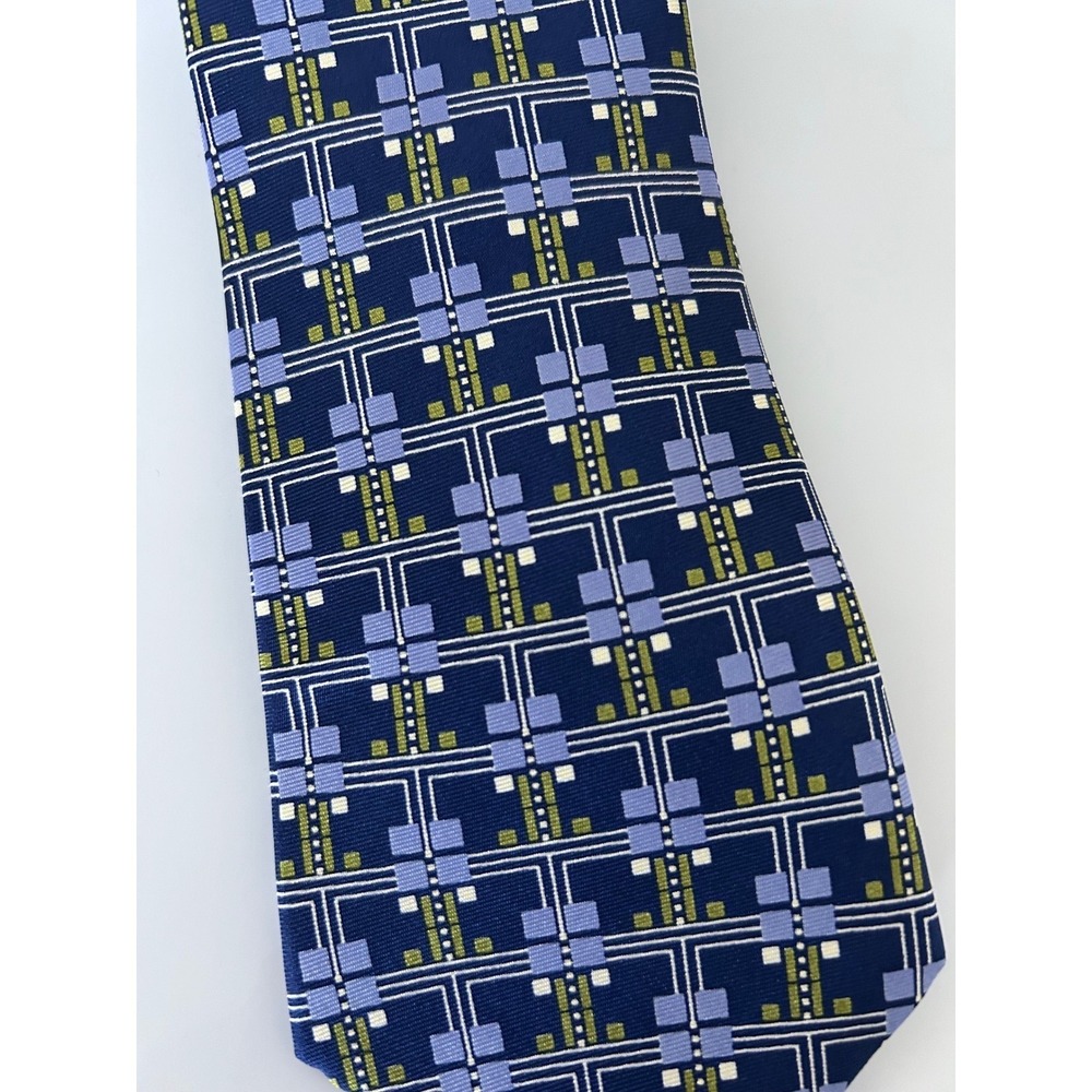Frank Lloyd Wright Tie Navy Blue Silk Tulip II Frieze Geometric Architecture - Picture 2 of 4